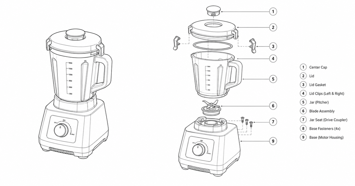 Assembled product vs its exploded view for a parts list