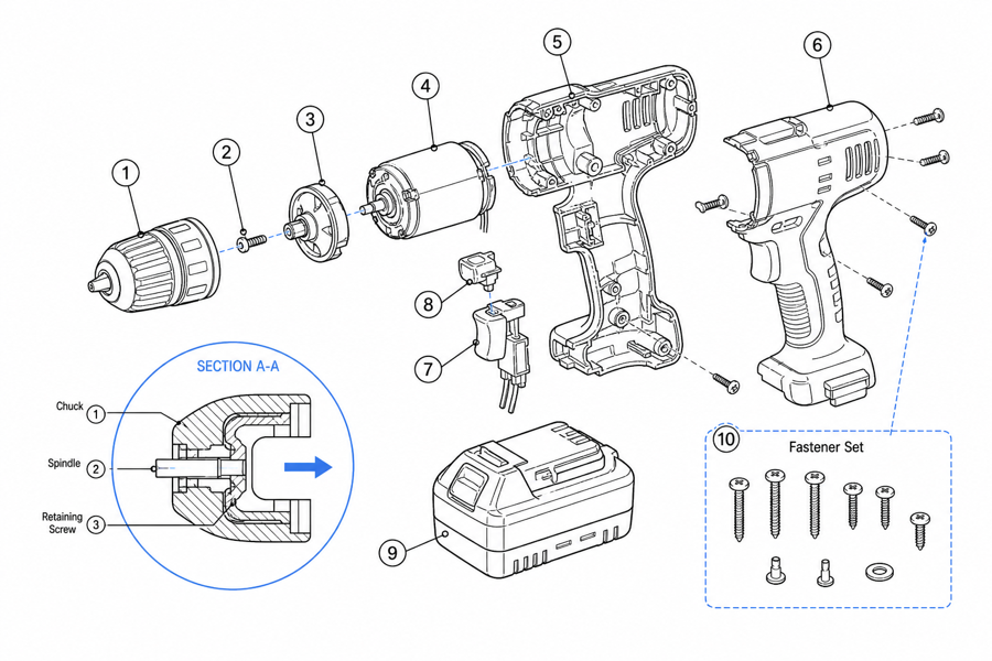 Generate exploded views from product photos or CAD screenshots — edited