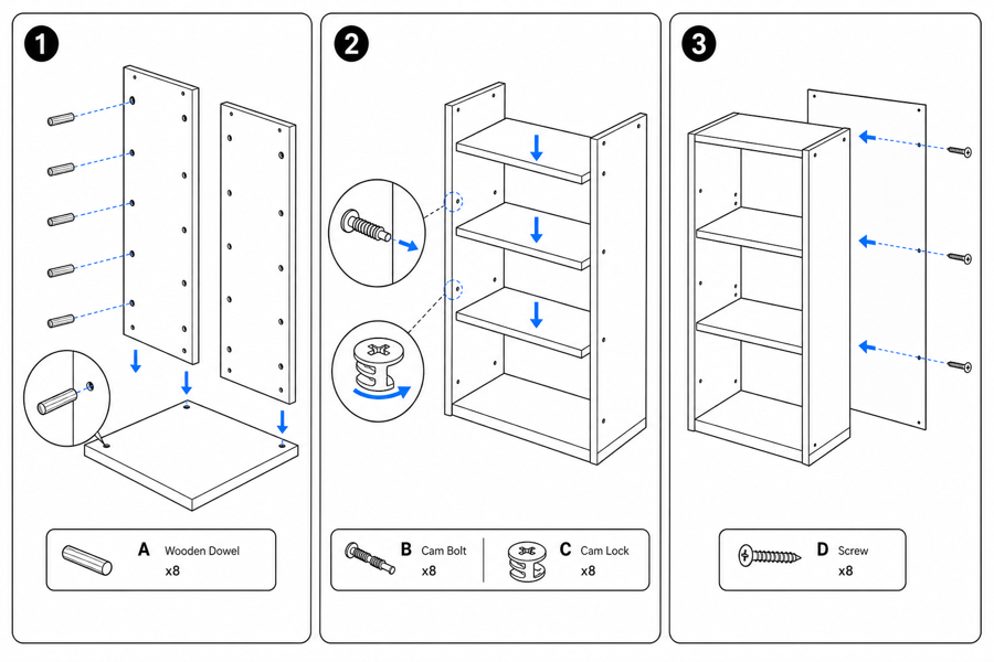 Create clear furniture assembly instructions — output