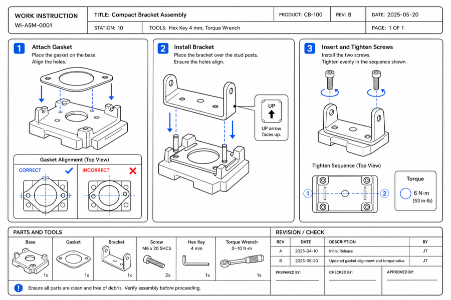 Un modello di istruzione di lavoro che completa le illustrazioni — edited