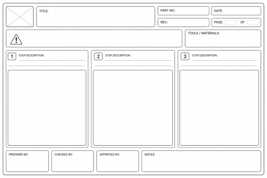 Un modello di istruzione di lavoro che completa le illustrazioni — input